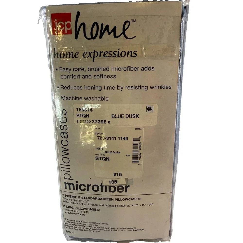 JCP Home Expressions Microfiber Pillowcases Blue Dusk Standard Queen 2-Pack NEW